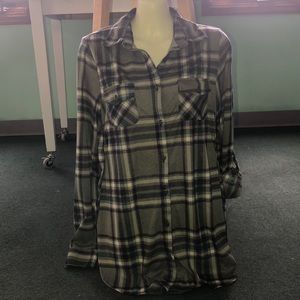 Green, purple, navy, & white blouse flannel